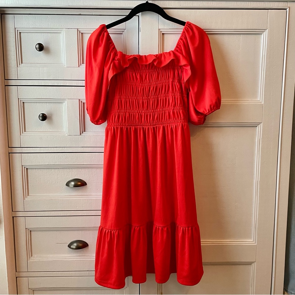 Orange Puff Sleeve Dress